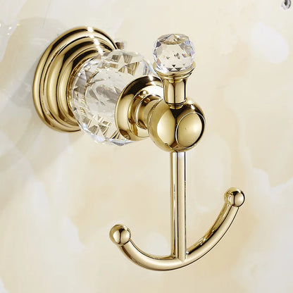 Gold Crystal Towel Rack European Bathroom Hooks Hardware Suite  Brass Shower Basket  Ring  Accessories - Kool Products