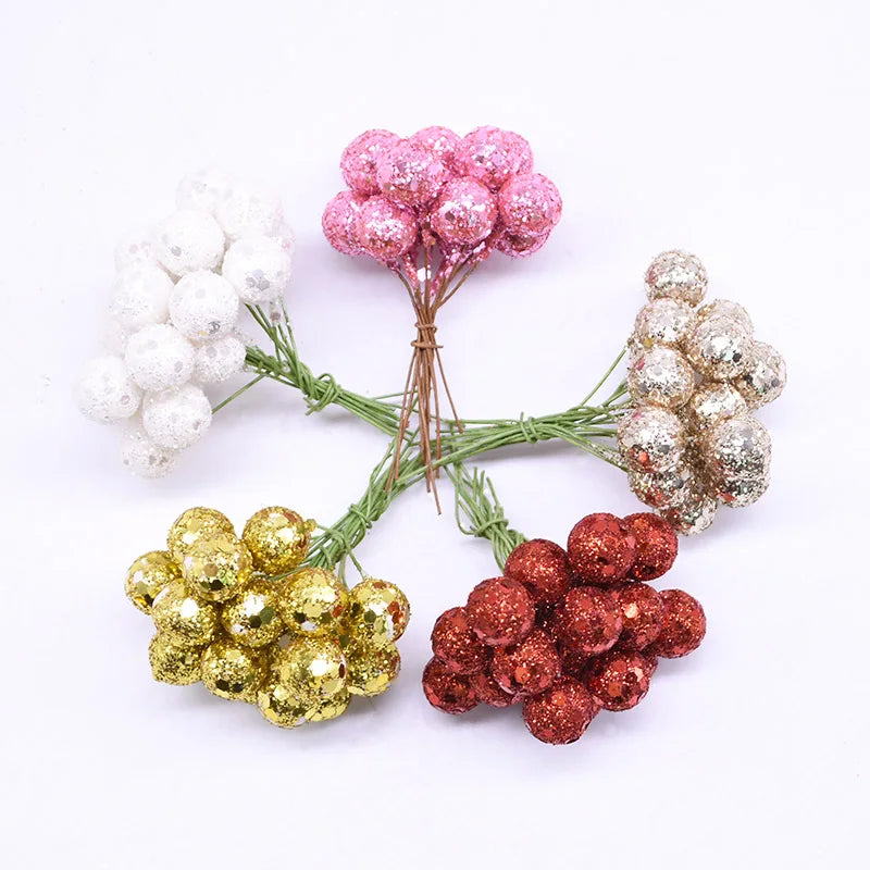 100Pcs 12mm Mini Artificial Flower Fruit Stamens Cherry Christmas Pearl Berries for Wedding DIY Gift Box Decorated Wreaths - Kool Products
