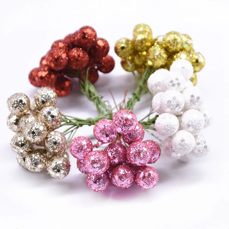 100Pcs 12mm Mini Artificial Flower Fruit Stamens Cherry Christmas Pearl Berries for Wedding DIY Gift Box Decorated Wreaths - Kool Products