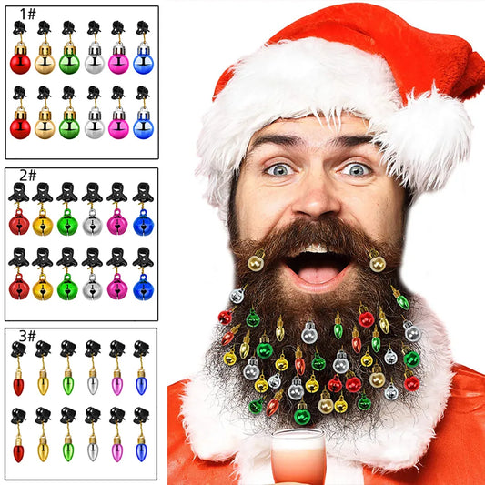 12PCS Christmas Bulb Beads Beard Ornament Colorful Christmas Clip Ball Ornament Xmas Beard Pendant Bright XMAS Ball - Kool Products