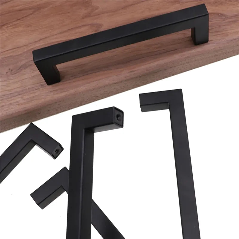 RUNBAZEF Modern Black Cabinet Handle Square Furniture Hardware Stainless Steel Kitchen Door Knobs Cupboard Wardrobe Drawer Pulls - Kool Products