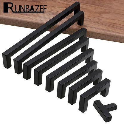 RUNBAZEF Modern Black Cabinet Handle Square Furniture Hardware Stainless Steel Kitchen Door Knobs Cupboard Wardrobe Drawer Pulls - Kool Products