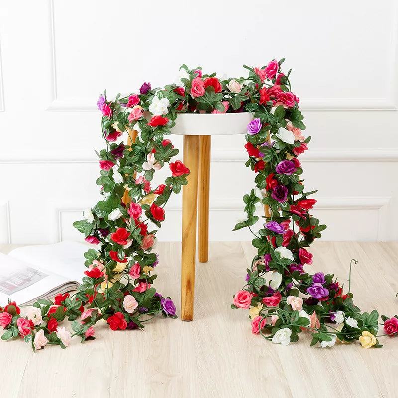 250CM Rose Artificial Flowers Christmas Garland for Wedding Home Room Decoration Spring Autumn Garden Arch DIY Fake Plant Vine - Kool Products