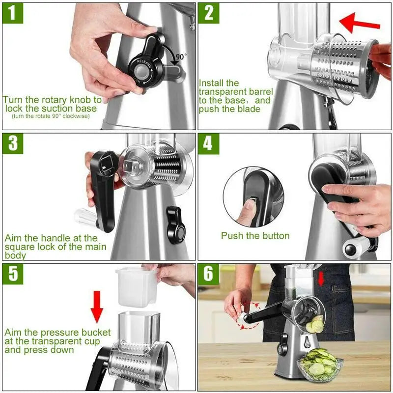 Manual Rotary Cheese Grater Vegetable Slicer Nut Grinder W/ 5 Blades