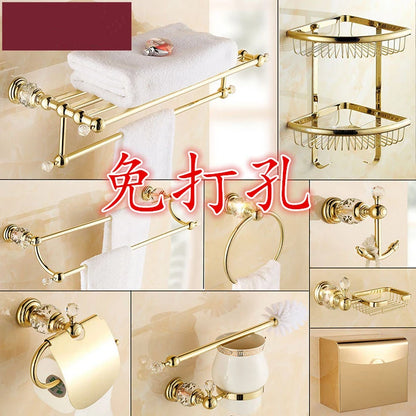 Gold Crystal Towel Rack European Bathroom Hooks Hardware Suite  Brass Shower Basket  Ring  Accessories - Kool Products