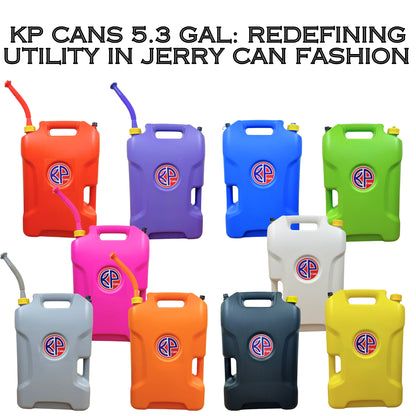 KP Cans 5.3 Gallon (Military) Jerry Can Style Multi-Functional Utility Container Equipped w/ 2 Handgrips | 8inch Flexible Spout Nozzle, Thick Rubber pad, Spout Cover | BPA Free - Kool Products