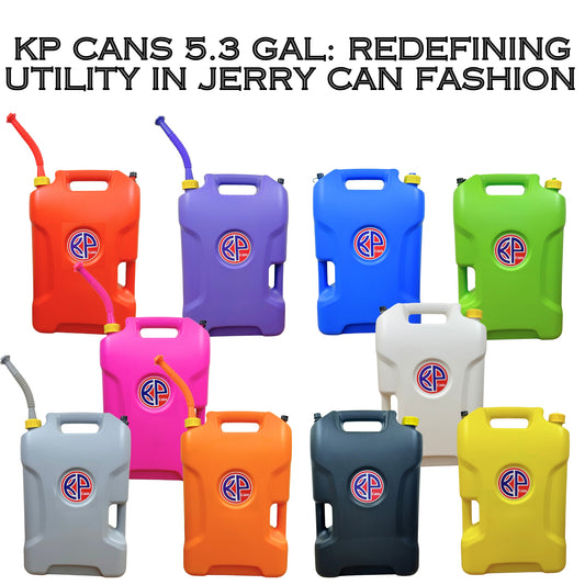KP Cans 5.3 Gallon (Military) Jerry Can Style Multi-Functional Utility Container Equipped w/ 2 Handgrips | 8inch Flexible Spout Nozzle, Thick Rubber pad, Spout Cover | BPA Free