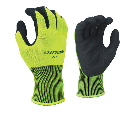 Task Gloves OT1001 • 13 Gauge Hi-Viz Polyester Knit Shell, Micro Sandy-Foam Nitrile Coated - Kool Products