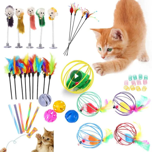 Cartoon Pet Cat Toy Stick Feather Rod Mouse Toy With Mini Bell Cat Catcher Teaser Interactive Cat Toy Random Color Pet Supplies - Kool Products