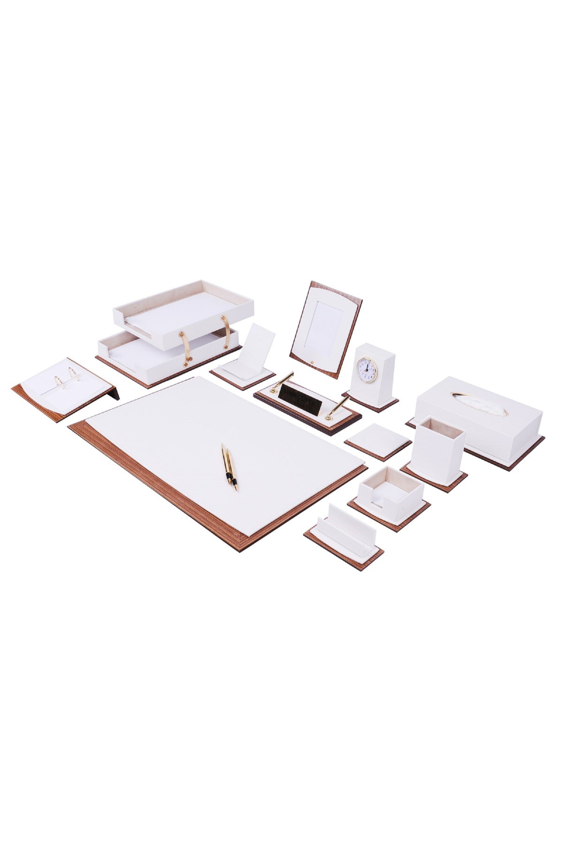 MOOG Star Lux Leather Desk Set -Walnut Wood Combination - Brown -14 PCS - Kool Products