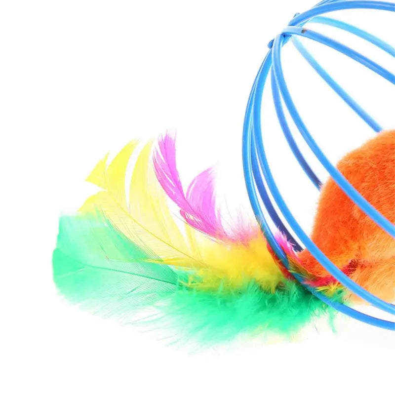Cartoon Pet Cat Toy Stick Feather Rod Mouse Toy With Mini Bell Cat Catcher Teaser Interactive Cat Toy Random Color Pet Supplies