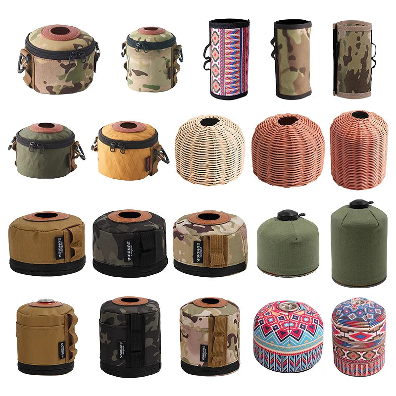 Camping Gas Can Protective Cover Gas Tank Case Air Bottle Wrap Sleeve Tissue Box With Side Pocket Gas Canister Cylinder Case