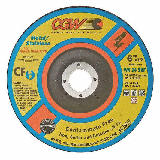 CGW Abrasives 35616 Depressed Ctr Wheel, 4.5x1/8x7/8, SS, T27, Qty of 25 - Kool Products
