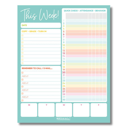 Notepad - This Week in My Classroom - Teacher's Weekly Notepad - Kool Products