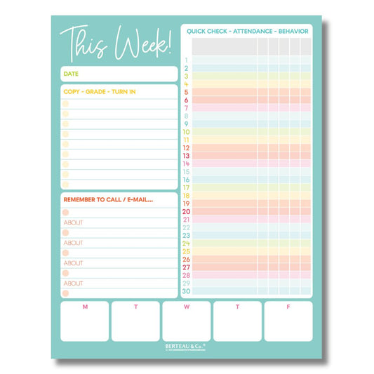 Notepad - This Week in My Classroom - Teacher's Weekly Notepad - Kool Products