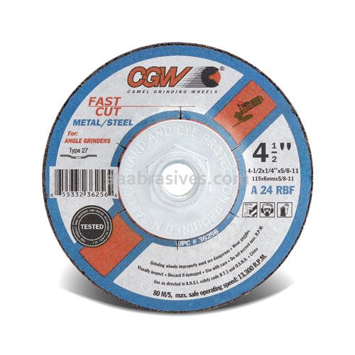 CGW Abrasives 36256 41/2X1/4X5/8-11 T27 A24R Resin Grind WHLS - Kool Products