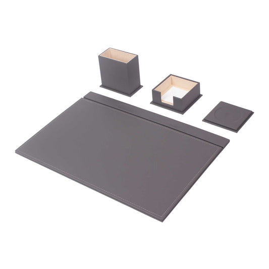 MOOG Leather Desk Set-4 Accessories- Gray - 4 PCS - Kool Products