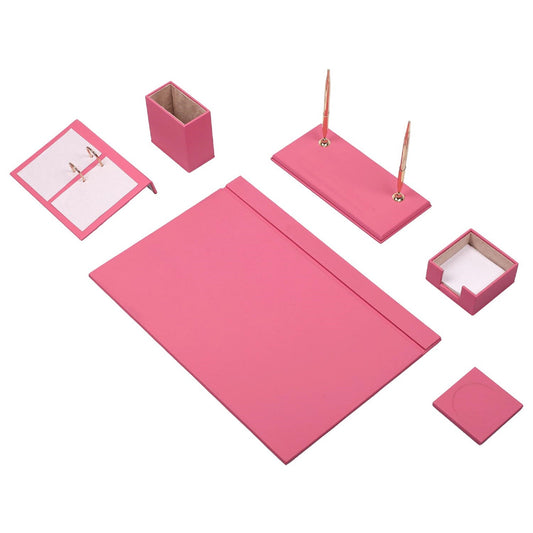 MOOG Leather Desk Set-8 Accessories - Pink - 8 PCS - Kool Products