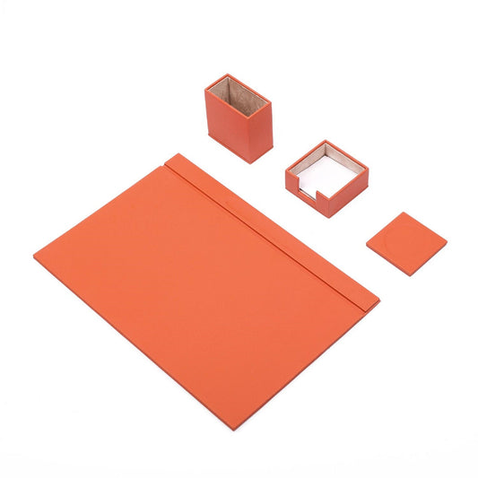 MOOG Leather Desk Set-4 Accessories- Orange - 4 PCS - Kool Products