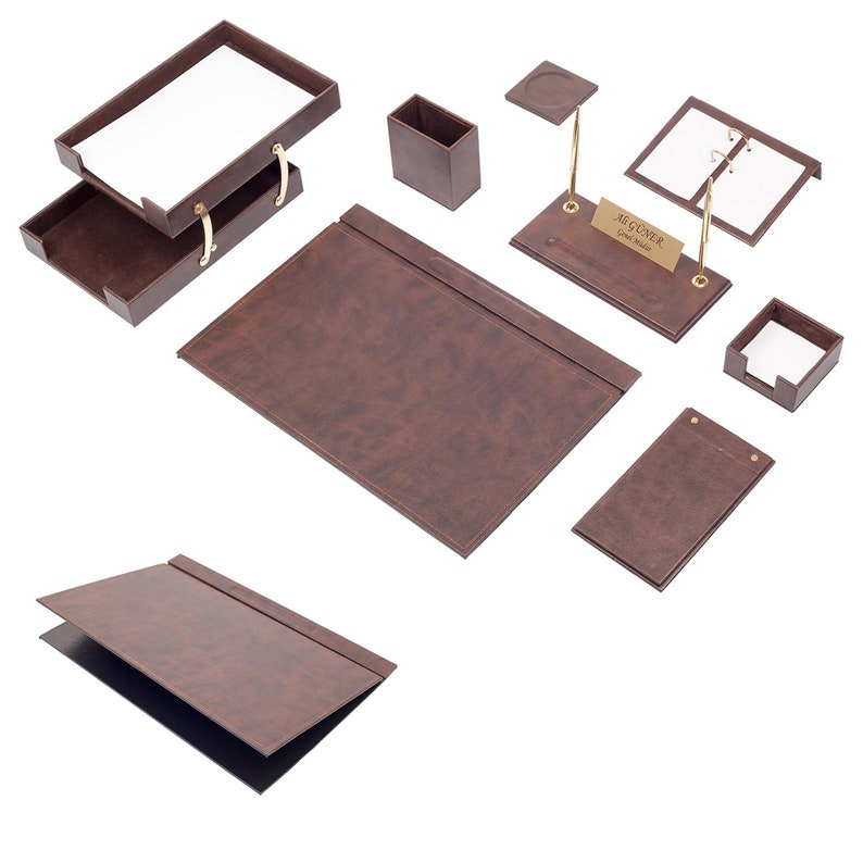 MOOG Leather Desk Set - Double Document Tray- Green - 10 PCS - Kool Products