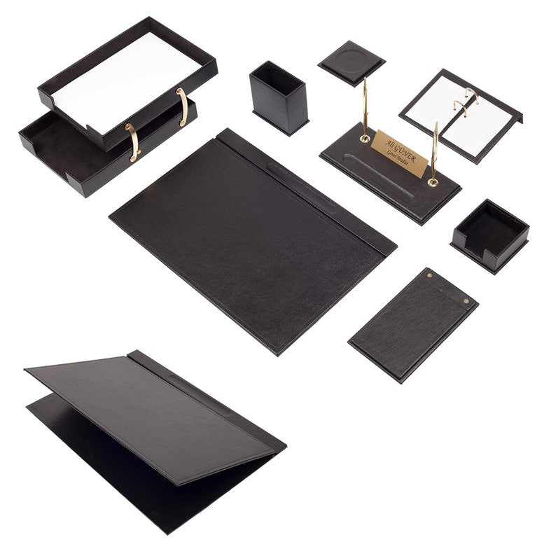 MOOG Leather Desk Set - Double Document Tray- Green - 10 PCS - Kool Products