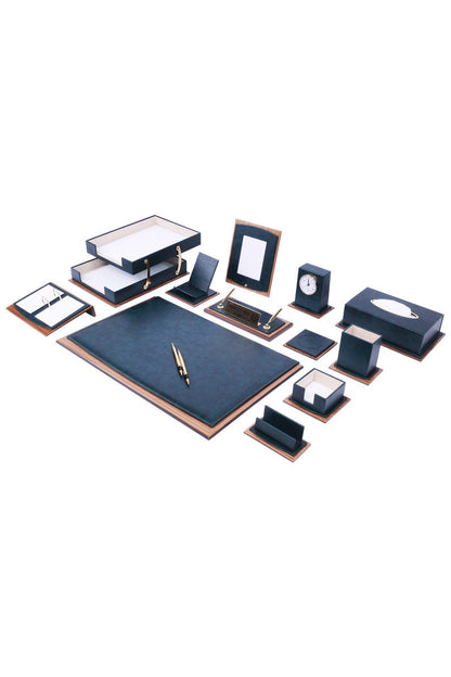 MOOG Star Lux Leather Desk Set -Walnut Wood Combination - Brown -14 PCS - Kool Products