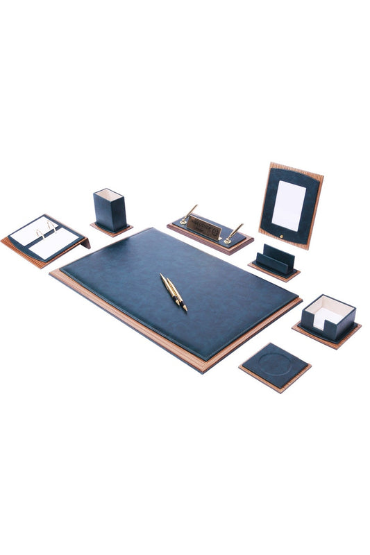 MOOG Star Leather Desk Set -Walnut Wood Combination - Green -10 PCS - Kool Products