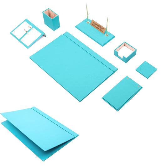 MOOG Leather Desk Set -Turquoise- 9 PCS - Kool Products