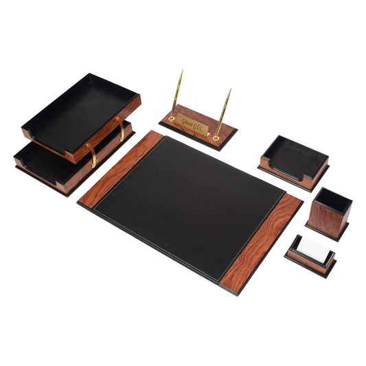 MOOG Prestige  Personalized Wooden Brown Desk Set - 8 PCS - Kool Products