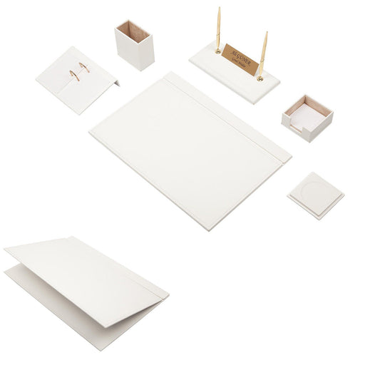 MOOG Leather Desk Set-8 Accessories - White - 8 PCS - Kool Products