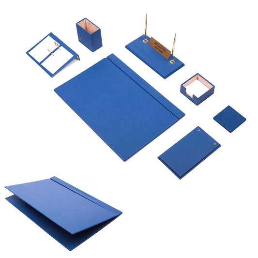 MOOG Leather Desk Set -Blue - 9 PCS - Kool Products