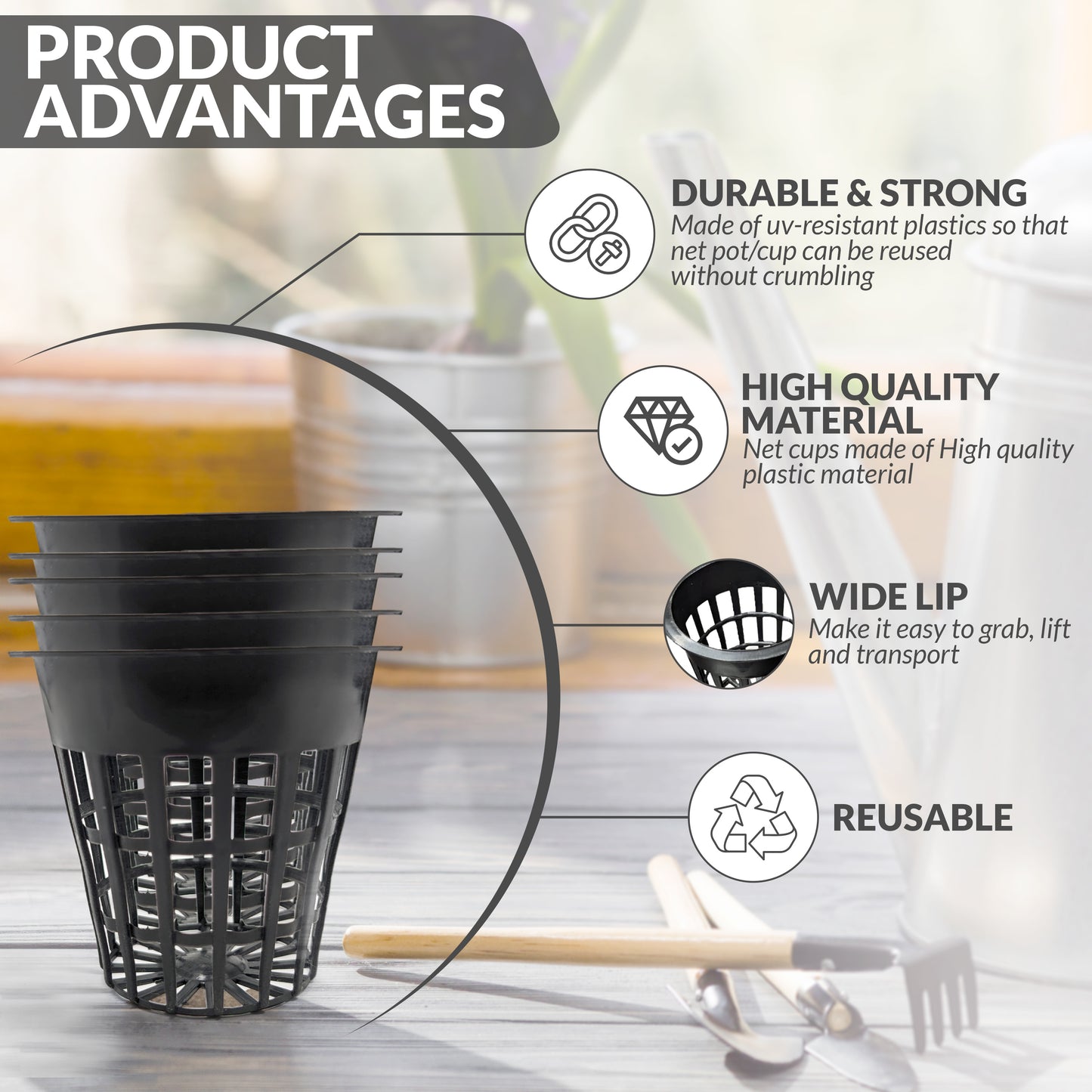 Hydro-Aero Net Pots Set - 100 Pieces of 2 inch Pots for Vertical Gardening - Kool Products