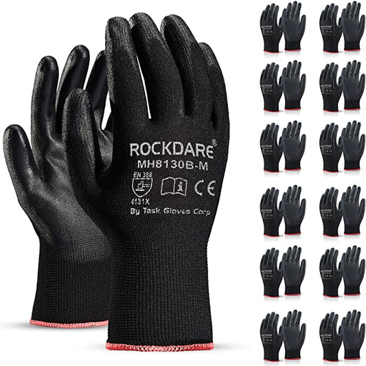 Task Force Safety Work Gloves PU Coated-12 Pairs, Seamless Knit Glove with Polyurethane Coated Smooth Grip, General Duty Work - Kool Products