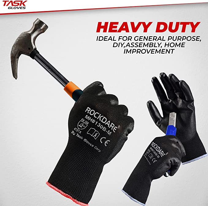 Task Force Safety Work Gloves PU Coated-12 Pairs, Seamless Knit Glove with Polyurethane Coated Smooth Grip, General Duty Work - Kool Products