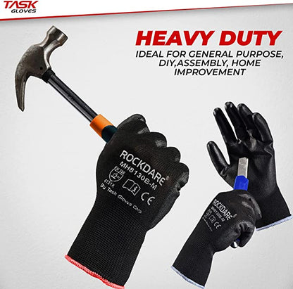 Task Force Safety Work Gloves PU Coated-12 Pairs, Seamless Knit Glove with Polyurethane Coated Smooth Grip, General Duty Work - Kool Products