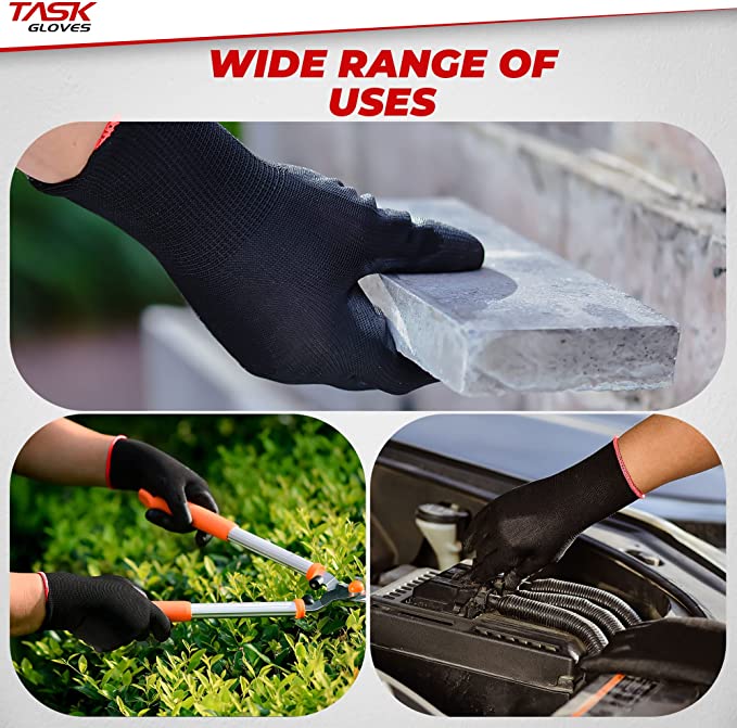 Task Force Safety Work Gloves PU Coated-12 Pairs, Seamless Knit Glove with Polyurethane Coated Smooth Grip, General Duty Work - Kool Products