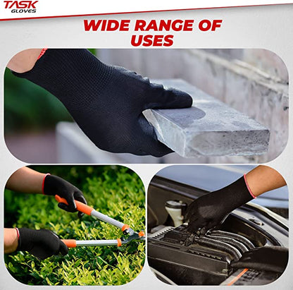 Task Force Safety Work Gloves PU Coated-12 Pairs, Seamless Knit Glove with Polyurethane Coated Smooth Grip, General Duty Work - Kool Products