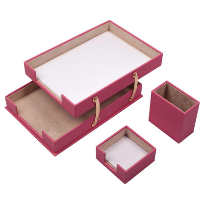 MOOG Leather Desk Set-3 Accessories-Double Document Tray - Pink - 3 PCS - Kool Products