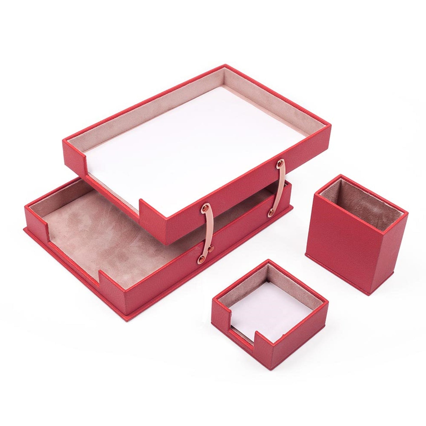 MOOG Leather Desk Set-3 Accessories-Double Document Tray - Red - 3 PCS - Kool Products
