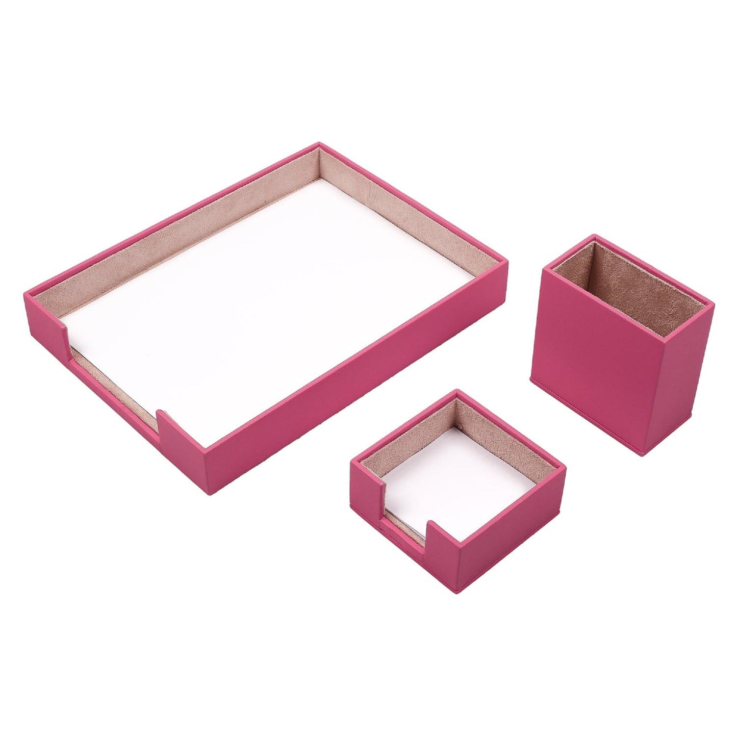 MOOG Leather Desk Set-3 Accessories-Single Document Tray - Pink - 3 PCS - Kool Products