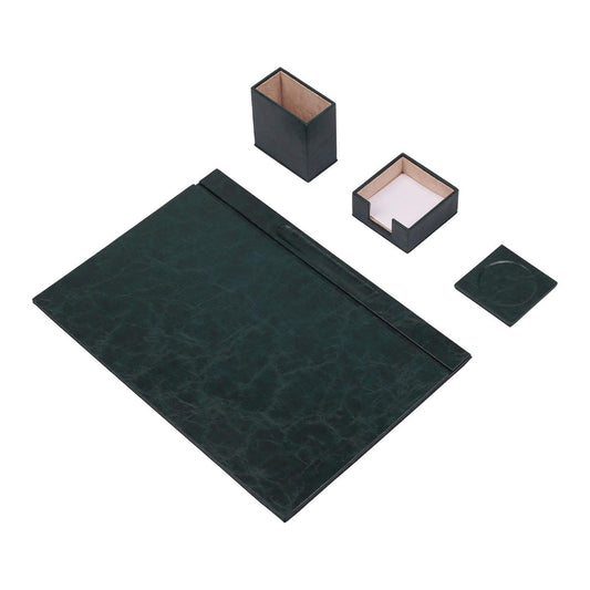 MOOG Leather Desk Set-4 Accessories- Green - 4 PCS - Kool Products