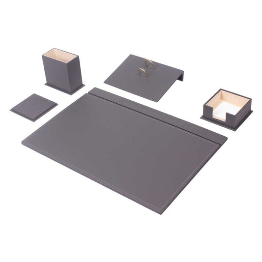 MOOG Leather Desk Set-5 Accessories -Gray - 5 PCS - Kool Products