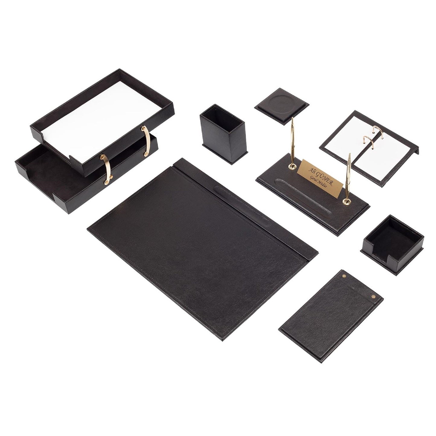 MOOG Leather Desk Set - Double Document Tray- Black - 10 PCS - Kool Products