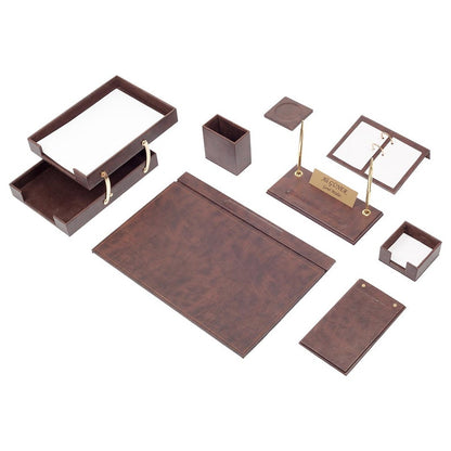 MOOG Leather Desk Set - Double Document Tray- Brown - 10 PCS - Kool Products