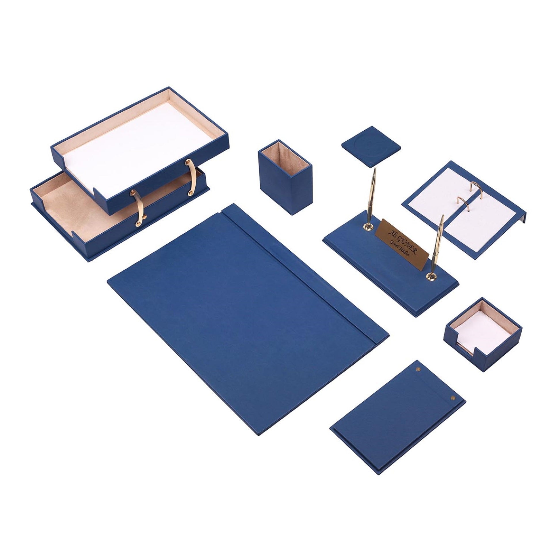 MOOG Leather Desk Set - Double Document Tray- Brown - 10 PCS - Kool Products