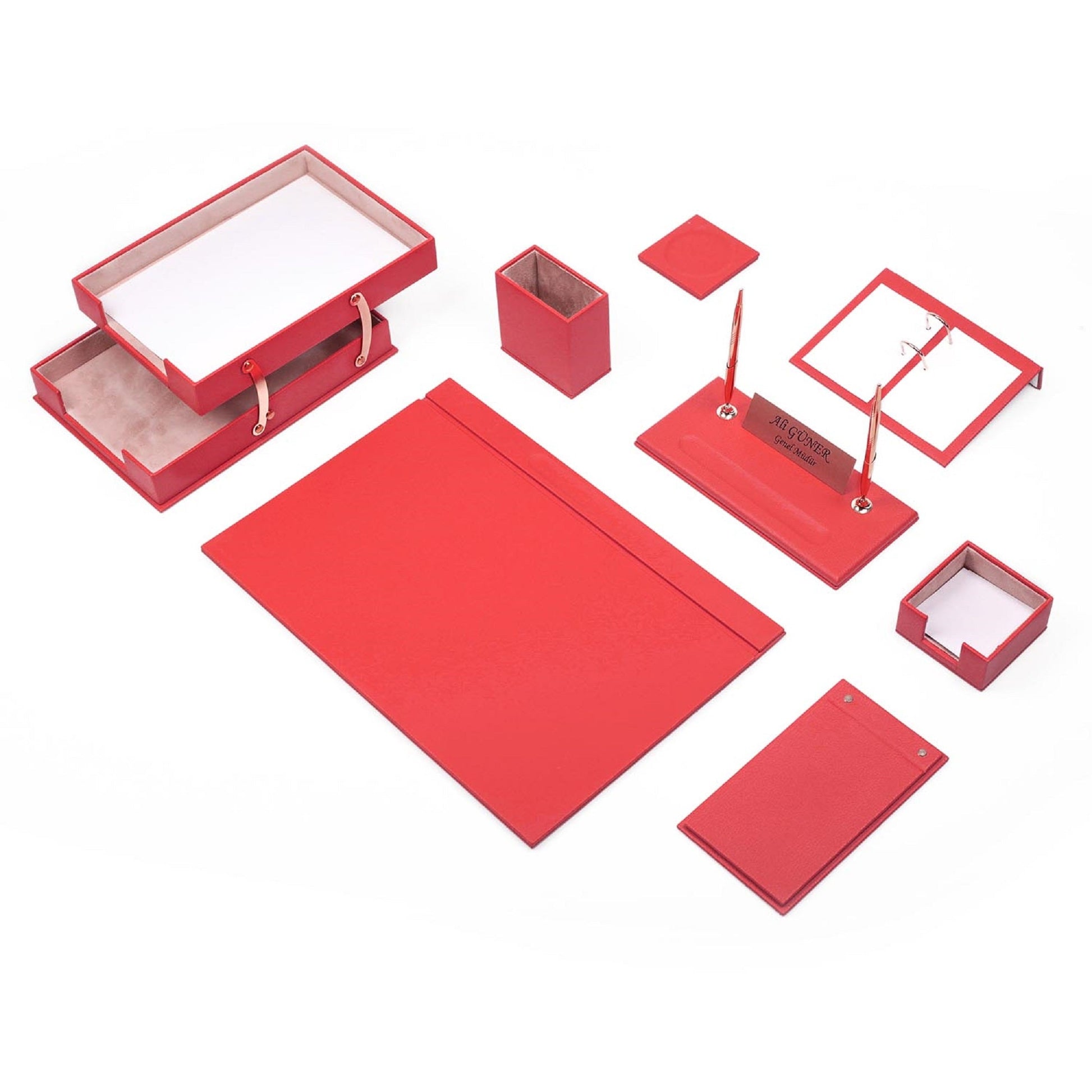 MOOG Leather Desk Set - Double Document Tray- Red - 10 PCS - Kool Products