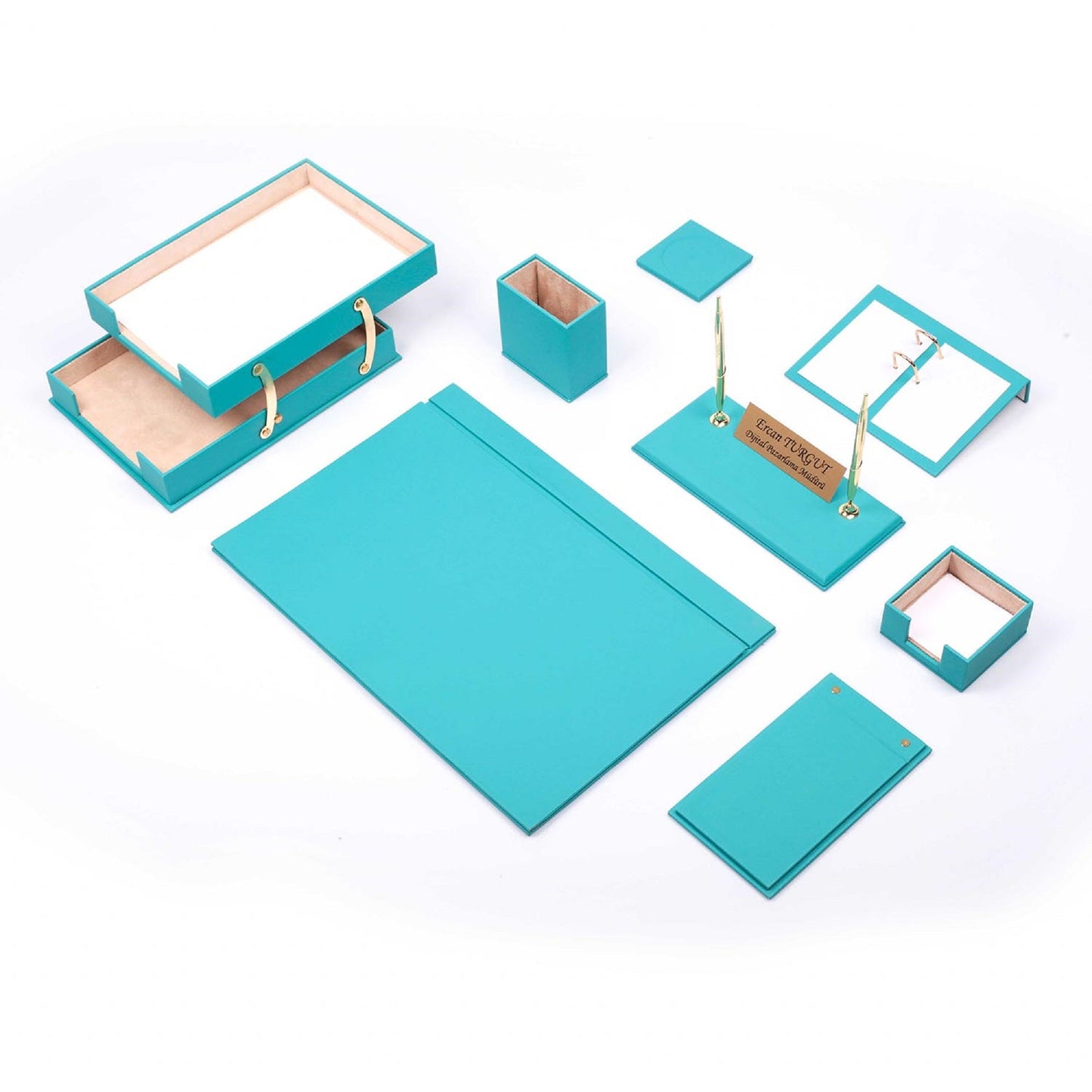 MOOG Leather Desk Set - Double Document Tray- Turquoise - 10 PCS - Kool Products