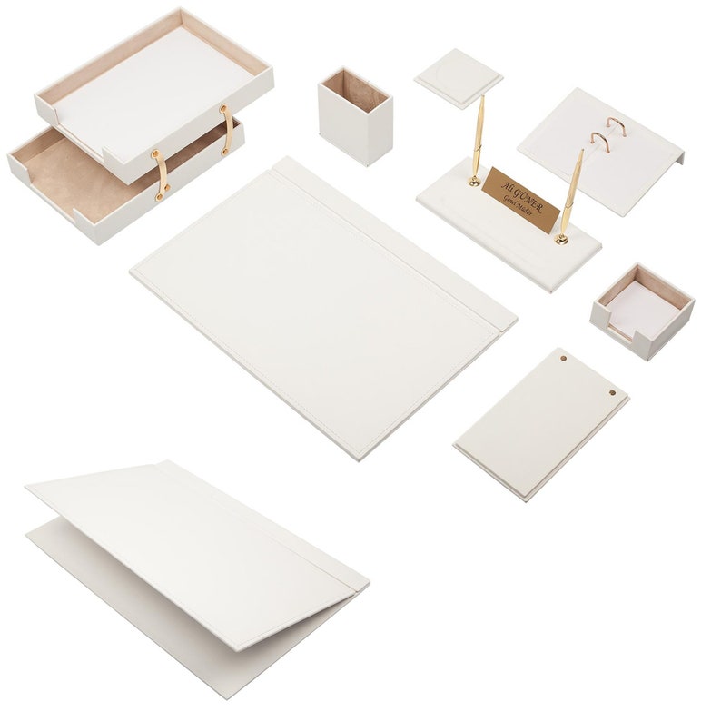 MOOG Leather Desk Set - Double Document Tray- White - 10 PCS - Kool Products