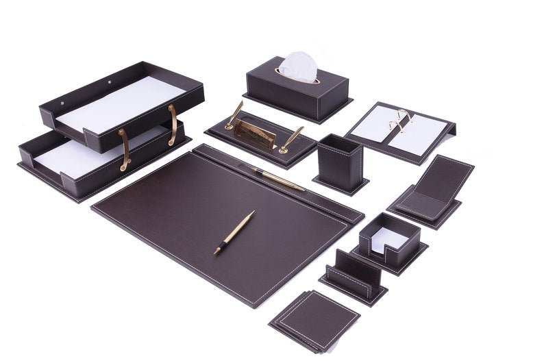MOOG Luxury Desk Set- 14 Accessories -Brown- 14 PCS - Kool Products