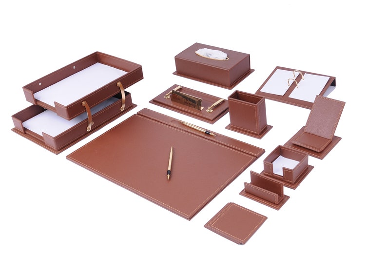 MOOG Luxury Desk Set- 14 Accessories -Tan- 14 PCS - Kool Products